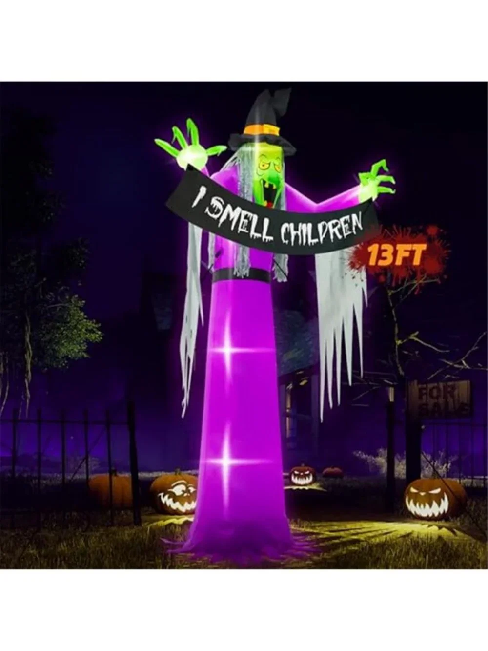 13FT Halloween Outdoor Inflatables, Large Scary Blow Up Witch Yard Decor